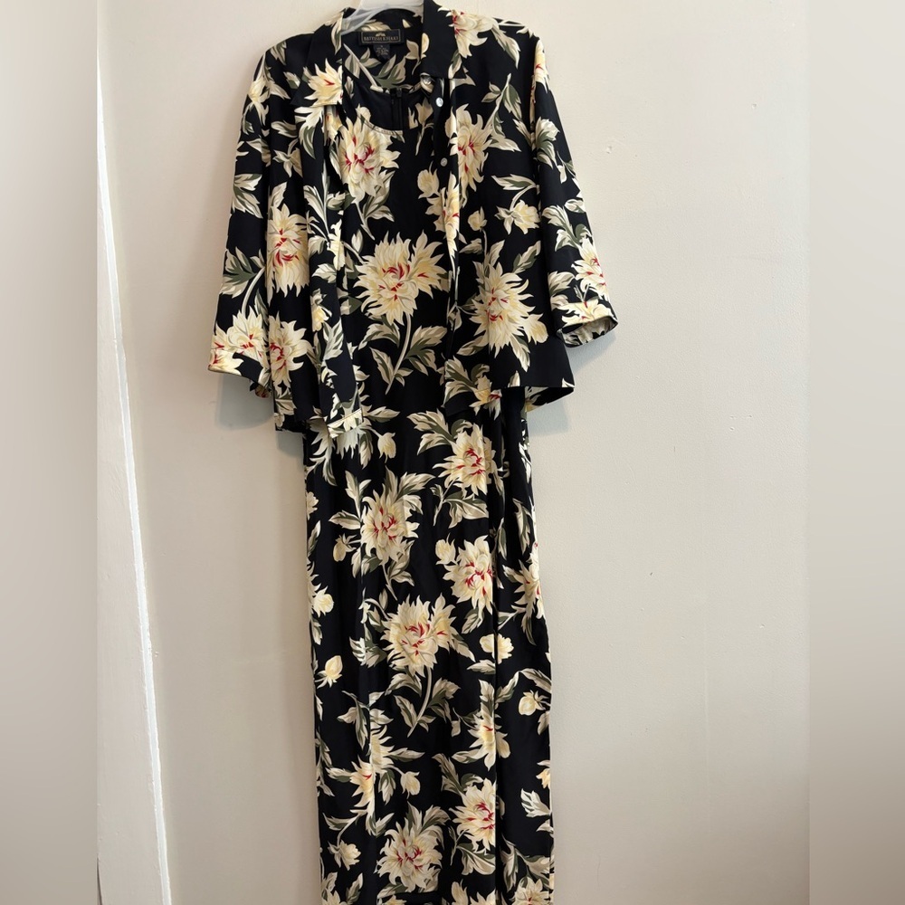 Y2K‎ Silk Fairycore Black Floral Whimsical Set Maxi dress Button Down Top Large - Picture 6 of 11